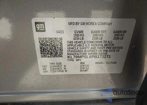 2023 Chevrolet Trailblazer Fwd Lt z USA, uszkodzony, nr VIN KL79MPSL6PB173271